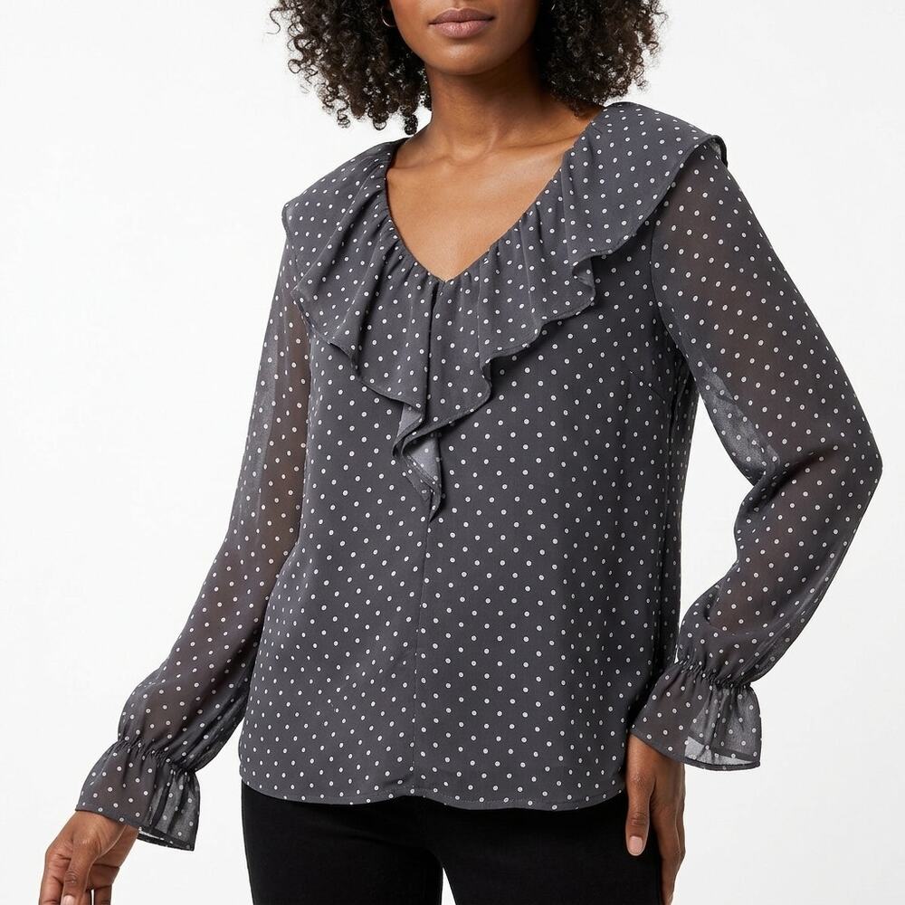 Loft Gray Polka Dot Lined Blouse Women Size S